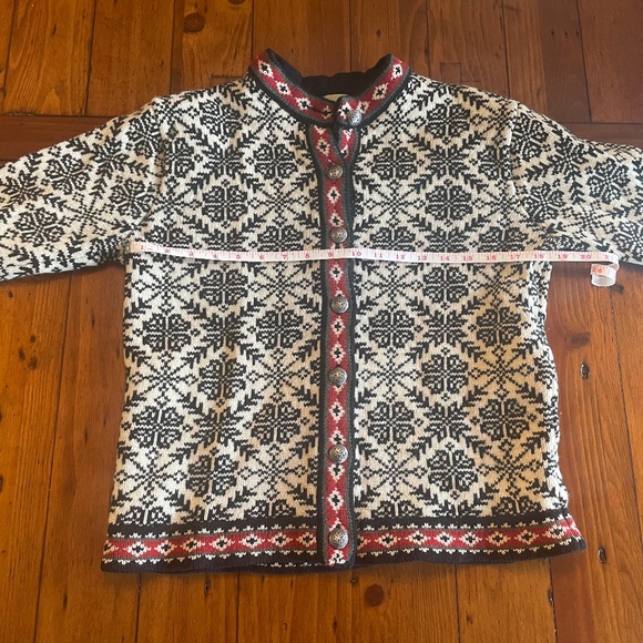 L.L. Bean Nordic Cardigan - Black, White, Red Accents - Picture 5 of 6